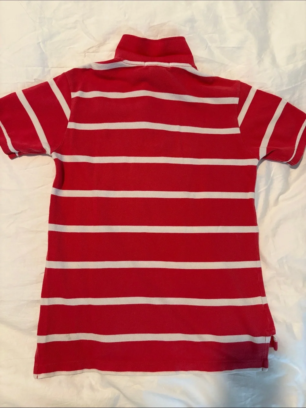 Ralph Lauren Boys’ Coral Red and White Striped Polo Shirt w Blue Horse Size 7